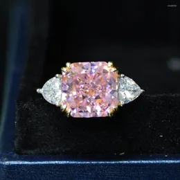 Cluster Anéis Luxo 4 quilates Anel de Diamante Safira Rosa Real 925 Prata Esterlina Noivado Aliança de Casamento Para Mulheres Homens Jóias Finas