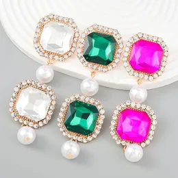 Mode Metallic Glas Pearl Geometri Dingle Örhängen Bröllopsfest Glänsande smycken Charmiga örhängen för kvinnor