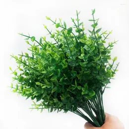 Decorative Flowers 12Pcs Simulated Eucalyptus Clear Veins 7 Forks Artificial Green Plants Never Fade Not Wither False Party Favor