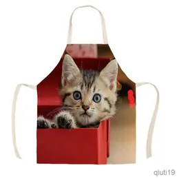 Köksförkläde Köksförkläde Lovely Cat Printed Linneförkläden för män Kvinnor Hemstädverktyg 68x55cm Matlagning Baktillbehör R230710
