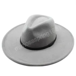 Simole Cappelli Fedora per le donne 9,5 cm Big Brim Church Wedding Decora il cappello Jazz New Winter Panama Formal Men Party Hat