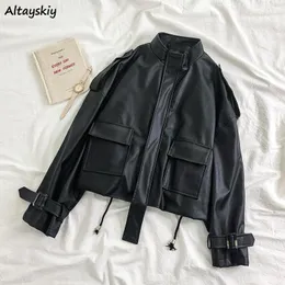 Casacos de chuva jaquetas femininas primavera epaulet couro legal chique streetwear gola elegante allmatch mujer chaqueta senhoras bolsos populares