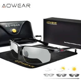 サングラス AOWEAR Pochromic 男性偏光昼夜運転メガネ高品質アルミリムレスカメレオン眼鏡 Gafas 230707