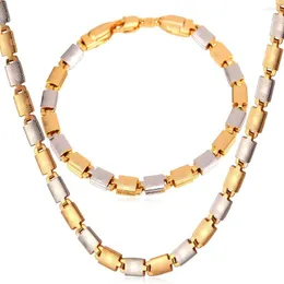 Halskette Ohrringe Set Collare Trendy Two Tone Für Frauen Gold/Silber Farbe Link Kette Armband Männer Schmuck S564