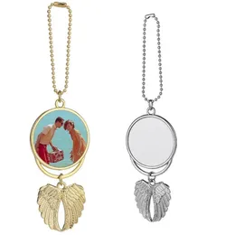DHL Fast Christmas Decorations Heat Transfer Printing Sublimation Blanks Circular Angel Wing Car Photos Frame Ornament Pendant