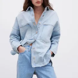 Adatto alle donne Primavera Autunno Nuovo stile britannico Abbigliamento da donna Cappotto in camicia di jeans con tasca allentata casual in vecchio stile coreano retrò