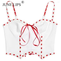 Women's Tanks JUNE LIPS 2023 Summer Strap Cardigan Small Tank Top Pure Spicy Girl Sexy Slim Fit Bra Factory Direct Sales