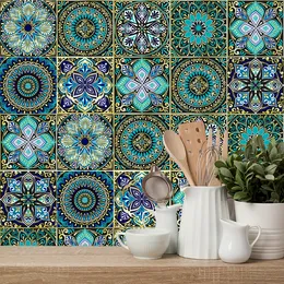 3D Wall Panel 10pcs Mandala Pattern Matte Piastrelle Adesivo per pavimenti Trasferimenti Copertine Resistente all'usura Carta da parati in vinile Cucina Bagno Decorazioni per la tavola 230707