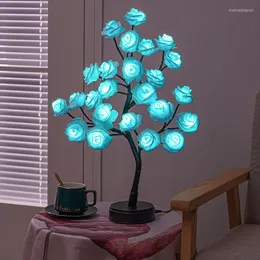 Lampade da tavolo Lampada Desktop Rose Bonsai Tree Light Fairy Spirit 24 LED decorativo per soggiorno