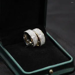 Cluster-Ringe, 8 mm, Edelstahl-Beschichtung, fünfreihiger Zirkon-Ring, Verkauf im Großhandel für Herren