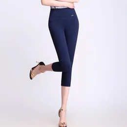Spodnie damskie Koreański Moda Kobiety W Średnim Wieku Stałe Ołówek Capri Wiosna Lato Wysokiej Talii Elastyczne Kieszenie Dorywczo Spodnie Duży Rozmiar 5XL