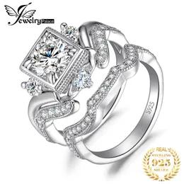 Med sidostenar smycken 2 st 925 sterling silver vigselring för kvinna 13 ct AAAAA CZ Simulerad diamant Claddagh förlovning bruduppsättningar 230707