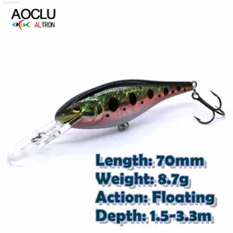 Baits Lures AOCLU Crankbait Wobblers 70mm 8,7g Floating Shad Hard Bait Minnow Dykdjup 1,5-3,3m Fiskedrag VMC Krok Tackle Kvalitet HKD230710