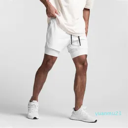 lu Fitness Shorts Men's Double-Layer Sports Running Invisible Open-Seat Sex Pants Quick-Dry Pants Multi-Pocket Lace 5 Points Shorts