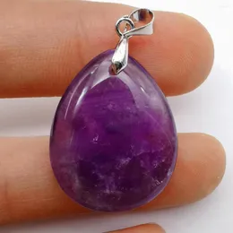 Pendant Necklaces Natural Purple Crystal Stone Teardrop Lucky Jewelry S403