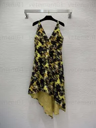 Vestido sexy de maiô feminino roupas de grife barroco floral carta logotipo estampado cintura emagrecimento profundo decote em v irregular halter flor vestidos femininos vestido de verão