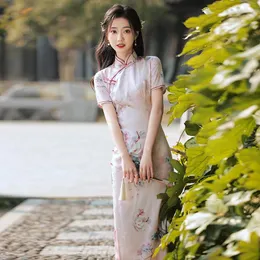 الملابس العرقية النساء التقليدية الأنيقة الأكمام قصيرة Qipao Vestidos الصينية خمر الأزهار المطبوعة cheongsam