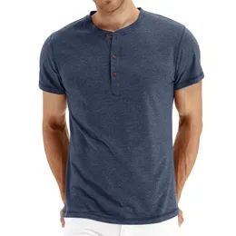 Maglietta da uomo in cotone estivo in pelliccia Maglietta con collo Henley Fashion Design Slim Fit Magliette solide Magliette maschili T-shirt a maniche corte per uomo