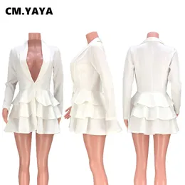 Chic Urban Office Lady Blazer Style Dress White Black Ruffles Hem ...