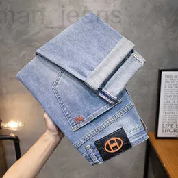Herren Jeans Designer Frühling/Sommer Koreanische Ausgabe Small Foot Elastic Slim Fit Europäische Marke Hellblaue Hose H Home 2UZO