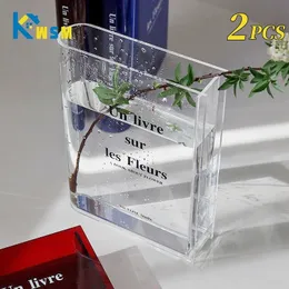 Objetos decorativos Estatuetas Livro Vaso Acrílico INS Flor Flores Transparentes Decoração de Casa Nórdica Europa Moderna Hidropônica Ornamento de Mesa Presente 230710