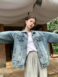 Korean Solid Basic Womens Denim Coats And Jackets With Turn