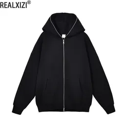 Męskie bluzy z kapturem Bluzy Harajuku Kurtka Płaszcz Mężczyźni Kobiety Kurtki Polar Zip Bluza z kapturem Ponadgabarytowy długi rękaw Zipper Top Casual Zipup 230710