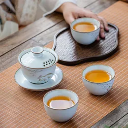 Bicchieri da vino Jingdezhen Ceramica Gaiwan Tazza da tè Zuppiera da tè fatta a mano con filtri Cute Cat Porcelain 150ml Kung Fu Tazze 230710