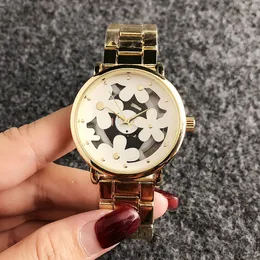 Mode Blomsterdesign Klockor damklockor högkvalitativt stål Quartz Armbandsur