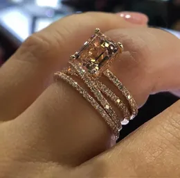 أزياء Multilayer Morganite Rings Rose Gold Color Wedding Jewelry Champagne Crystal Stone Ring