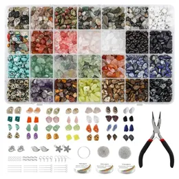 Chains 1 Set Natural Irregular Gemstones Beads Kit with Jump Rings Ear Hooks Pliers Lobster Clasps for DIY Jewelry Making 230710