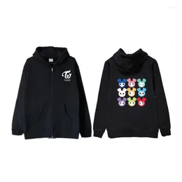 Women's Hoodies KPOP TWICE LOVELYS Cartoon Printing Casual Trend Hooded Sweater Zip-Up Jacket SANA NAYEON Fans Gifts Couple Thickened