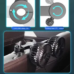 Fãs elétricos Assento de carro Ventilador de resfriamento USB Charge Dual Head Fan Rotação Auto Headrest Ventilador Cooler para carro 5V / 12V / 24V