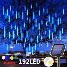 Garden Decorations 3050cm Solar Meteor Shower Rain 10 Tubes LED String Lights Waterproof Christmas Solar Street Light Outdoor Garden Tree Decor 230710