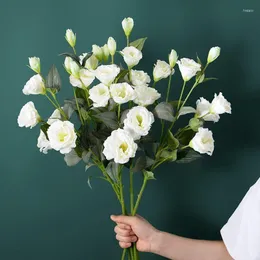 Dekorativa blommor 4 huvuden/gren Konstgjord Eustoma Grandiflorum Rosor Sidensimulering Hem Bröllop Trädgårdsdekoration Flores med löv