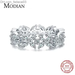 Wedding Rings MODIAN Classic 925 Sterling Silver Transparent CZ Dazzling Floral Stackable Ring 2021 Women's Party Exquisite Women's Jewelry Anel Z230712