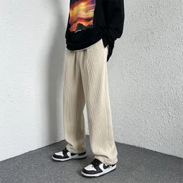Jackor Hybskr 2023 Nya Corduroy Men's Casual Pants DrawString Designer Löst raka byxor för man Streetwear Solid Color Male Pant
