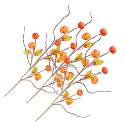 Dekorativa blommor Persimmon Orange Pumpa gren Höst Thanksgiving konstgjord bärstam Garland