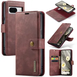 DG.MING 2in1 Leather Wallet Cases For Sony Xperia 1 10 V Google Pixel 8 7 7A 6A 6 Pro Magnetic Detachable Removable Flip Cover Metal Button ID Card Slot Holder PU Purse