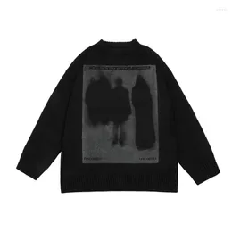 Herrtröjor Herr Oversized stickad tröja Hip Hop Grafiskt tryck Streetwear Harajuku Lös mode Casual Pullovers Ropa Hombre