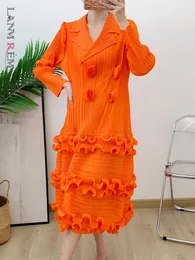 Повседневные платья Lanmrem Ruffle Edge Платье для женщин для женщин отвороты с длинными рукавами цветочная роскошная одежда дамская вечеринка 2023 лето 2da1464