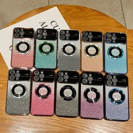 Bling Glitter CD CD Grain Case na iPhone 15 14 Pro Max 13 12 11 XR XS 7 Plus Magness Wireless Ładowanie dużych okien Modna miękka miękka tpu Pokrywa drobna otwór