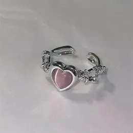 Mode Hjärtring Rosa Opal Kärlekshjärta Justerbar Öppen Ring För Kvinnor Nischdesign Fingerring Brud Bröllopsfest Smycken Present