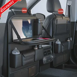 Bolsa de armazenamento de grande capacidade com organizador traseiro para assento de carro com bandeja dobrável para tablet Couro PU Bolsa organizadora automática com vários bolsos