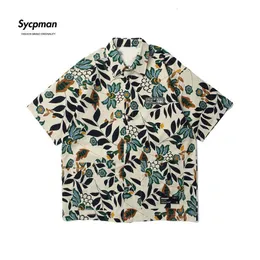 Herrskjortor Sycpman Oversize Retro Blommig tryckt kortärmad skjorta Lös Casual för män Skjortor Bomull Herrkläder Hawaiian 230710