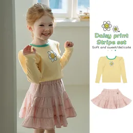 T-shirty koreańskie ubrania dla dzieci t-shirty spódnice garnitur dla PS wiosna dziewczynek bawełniane koszule z długim rękawem sukienka ubrania dla dzieci 230707