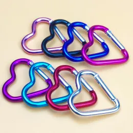 1000 st/lot Festpresent hjärtformad aluminium karbinhake Nyckelring Clip Outdoor Camping Nyckelring Krok Vattenflaska Hängande spänne Partihandel JY10