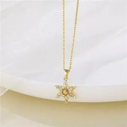 Pendant Necklaces Light Luxury Shining Zircon Crystal Snowflake Stainless Steel For Women Korean Fashion Sweet Female Chain