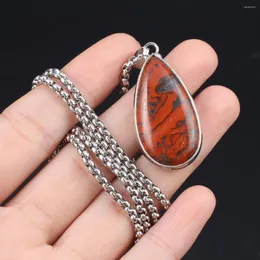 Pendant Necklaces Metal Chain Leather Rope Water Drop Shape Natural African Blood Stone Necklace Charm Gift For Women And Men