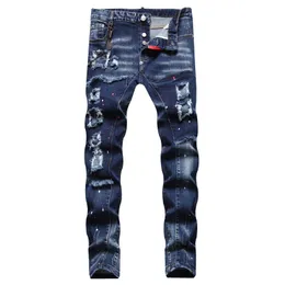 Mens Jeans Men Blue Skinny Denim Holes Italian Style Stretch Pants High Quality Male Slim Fit Trousers Size 42 230710